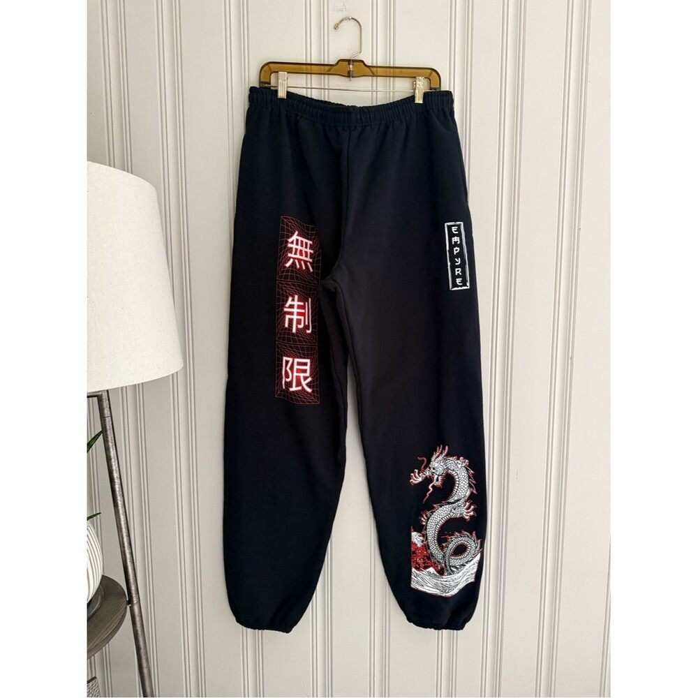 Empyre Black Sweatpants with Red & White Dragon Graphics